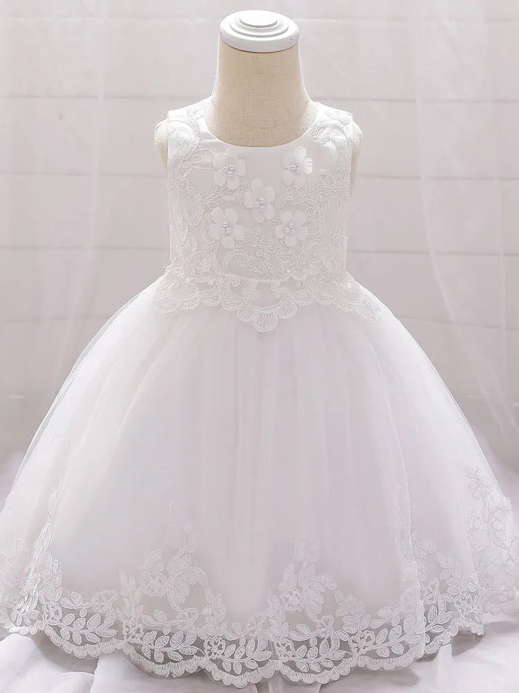 White Flower Girl Dresses Special Occasion Dresses White Lace Sleeveless Jewel Neck Flower Girl Dresses